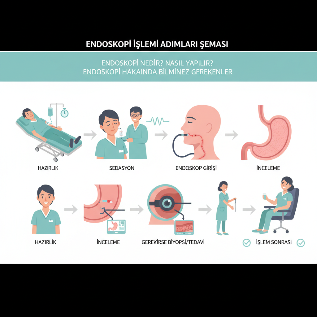 Endoskopi işlemi adımları şeması