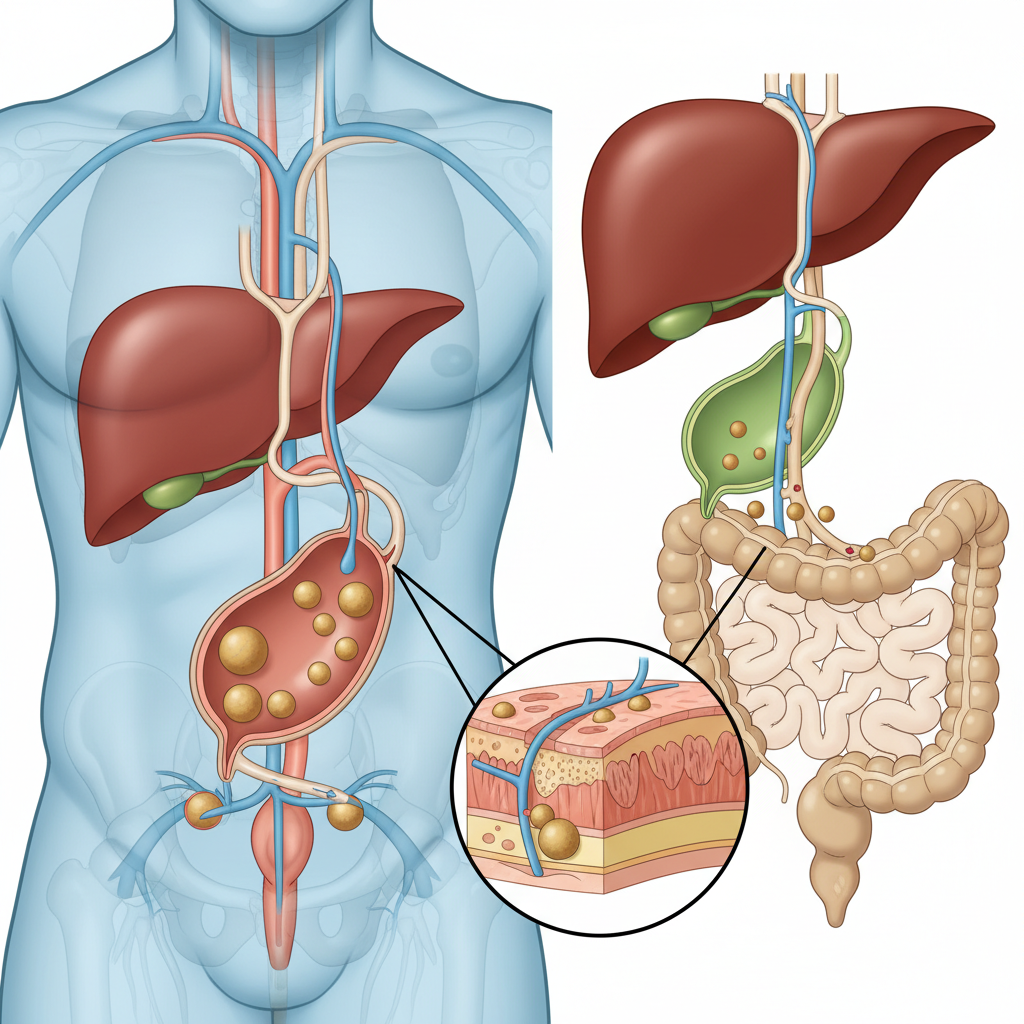 Safra kesesi taşı oluşumu ve anatomi şeması