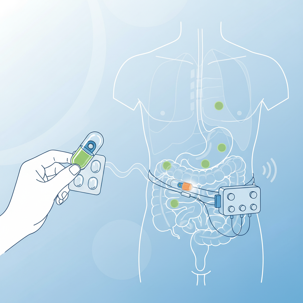 Kapsül endoskopi kapsülü ve kayıt cihazı görseli