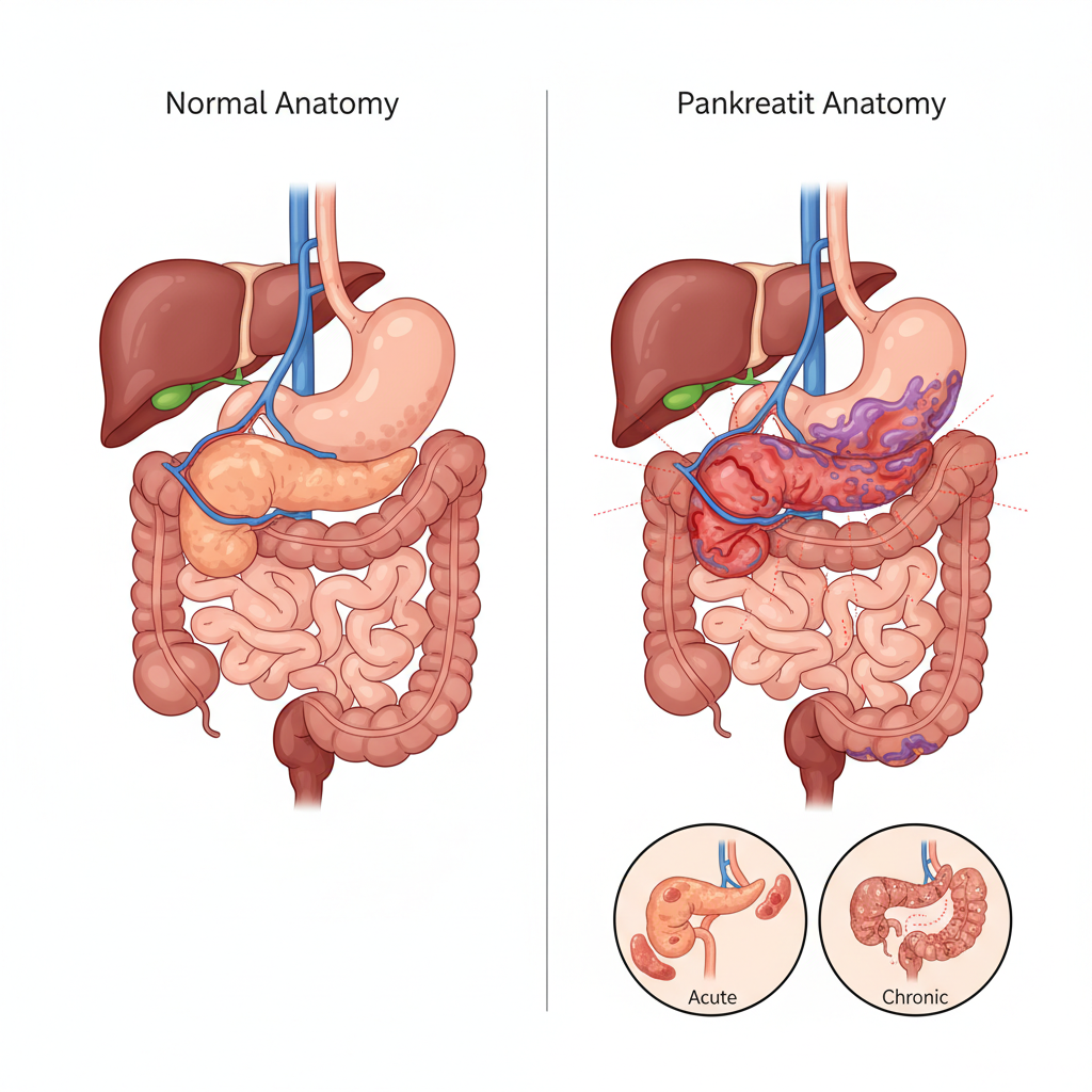 Pankreas iltihabı (pankreatit) anatomisi ve sindirim sistemi ilişkisi