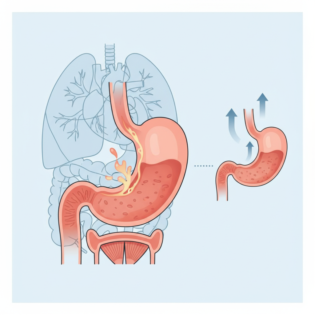 Gastroözofageal reflü şeması: mide asidinin yemek borusuna kaçışı