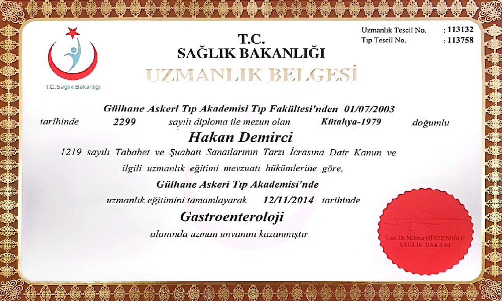 Gastroenteroloji Uzmanlık Belgesi