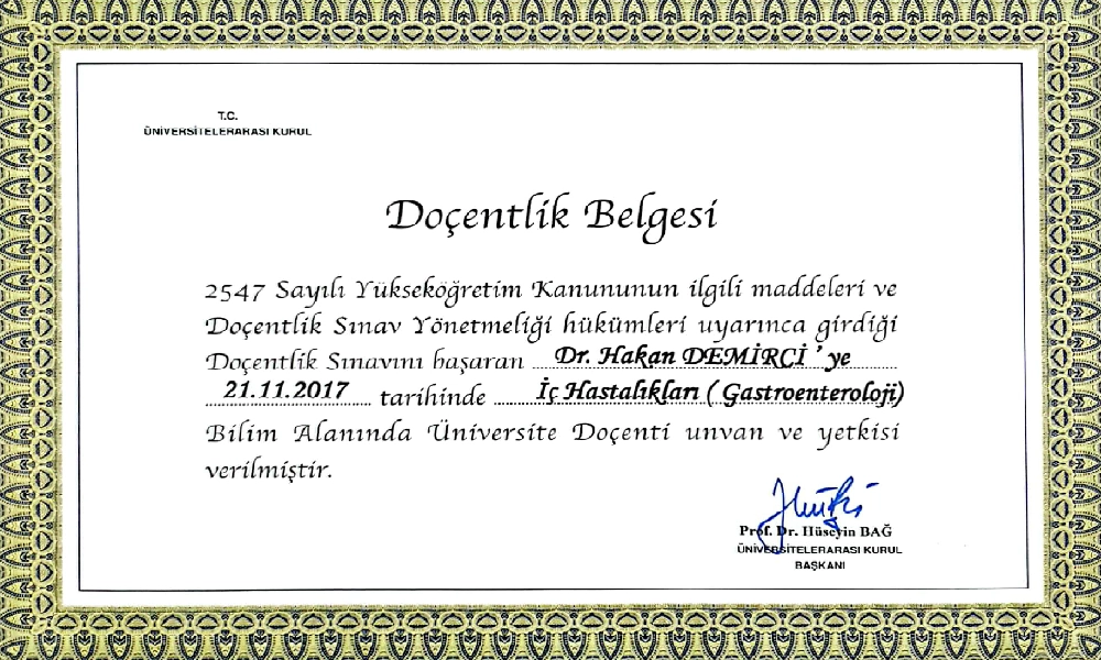 Gastroenteroloji Doçentlik Belgesi
